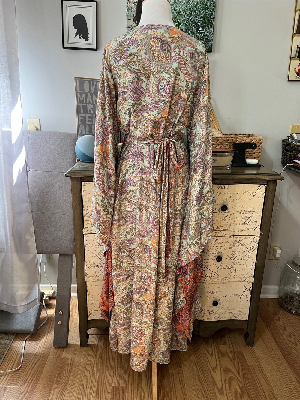 EARTHBOUND REVERSIBLE KIMONO SLEEVE WRAP PAISLEY MULTICOLORED DRESS SIZE LARGE - Picture 7 of 16